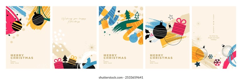 Feliz Natal e Feliz Ano Novo Cartões de Mensagens. Conceitos de ilustração vetorial para plano de fundo, cartão de saudação, cartão de convite de festa, banner de site, banner de mídia social, material de marketing.