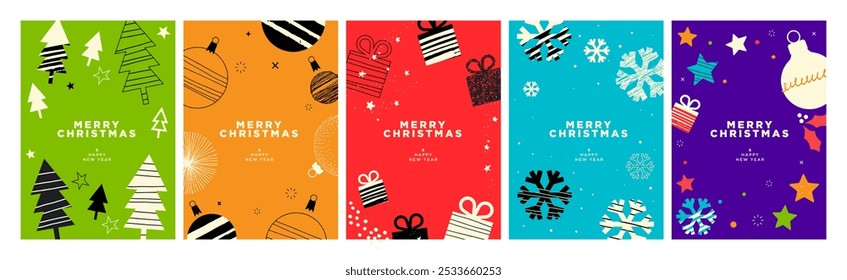 Merry Christmas and Happy New Year Greeting Cards. Vector illustration concepts for background, greeting card, party invitation card, website banner, social media banner, marketing material.