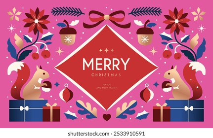 Merry Christmas and Happy New Year  background, banner, poster design with trendy flat style illustration.