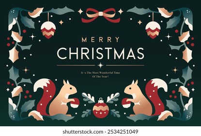 Merry Christmas and Happy New Year  background, banner, poster design with trendy flat style illustration.