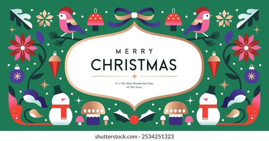 Merry Christmas and Happy New Year  background, banner, poster design with trendy flat style illustration.