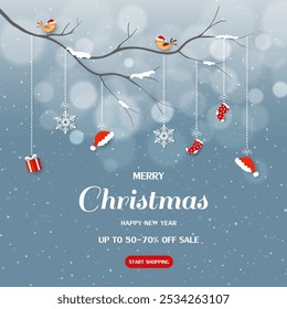 Merry Christmas and Happy new year sale background on winter night,vector illustration