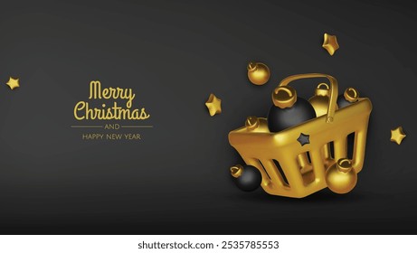 Merry Christmas and happy new year background. Christmas tree, Gift boxes, Christmas balls. Christmas element for web, banners, greeting card, template design.