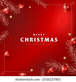 Merry Christmas and Happy New Year Background Christmas Tree Branches decoration.