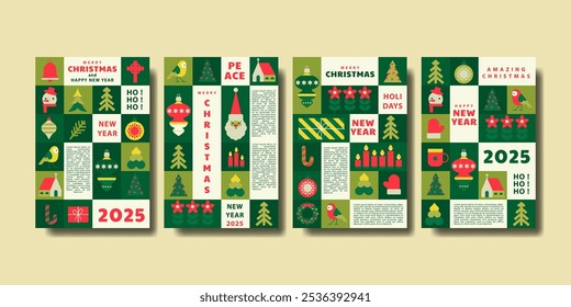 Merry Christmas and Happy New Year greeting cards collection in modern minimalist geometric style. vector illustration