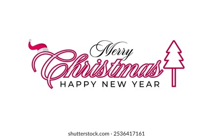 Merry Christmas and Happy New Year background design template. Vector illustration. Christmas tree in modern Colorful illustration in flat.