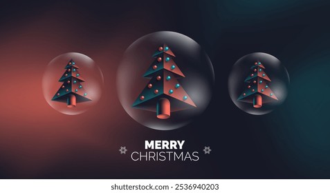 merry christmas  and happy new year creative background with 3d geometric christmas trees glass balls vector illustration