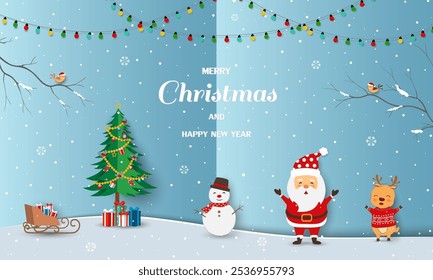 Merry Christmas and Happy new year background,celebrate theme with Santa Claus on winter night,vector illustration