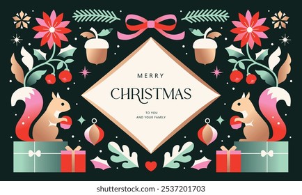 Merry Christmas and Happy New Year  background, banner, poster design with trendy flat style illustration.