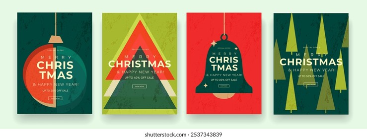 Merry Christmas and Happy New Year 2025 Sale Card. Abstract 3D Background Patterns for Advertising, Web, Social Media, Posters, Banners, Covers. Offering 20%-50% Discount. Vector Illustration.