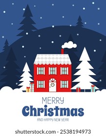 Merry Christmas and Happy New Year, vector greeting card or background.