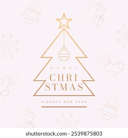 Merry Christmas and Happy New Year typography on a background with Christmas elements