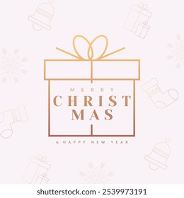 Merry Christmas and Happy New Year typography on a background with Christmas elements