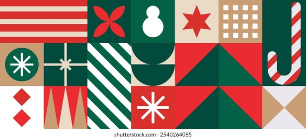 Feliz Navidades y feliz año nuevo patrón de Vector de fondo. Elementos decorativos de árbol, copo de nieve, chuchería, regalo, muñeco de nieve. Diseño para el Anuncio, cubierta de las vacaciones, cartel, Fondo de pantalla, embalaje, anuncios.