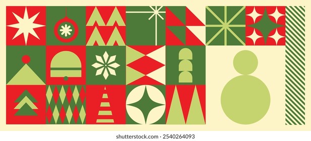 Feliz Navidades y feliz año nuevo patrón de Vector de fondo. Elementos decorativos de árbol, copo de nieve, chuchería, regalo, muñeco de nieve. Diseño para el Anuncio, cubierta de las vacaciones, cartel, Fondo de pantalla, embalaje, anuncios.