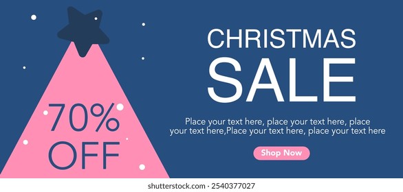 Merry Christmas and Happy New Year in blue color Background Template. Vector Illustration for seasonal sale banner, greeting card, poster, cover, web, social media post, print. Winter holidays design