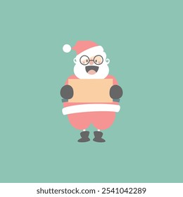 merry christmas and happy new year with cute santa claus and blank sign, flat vector illustration cartoon character costume design