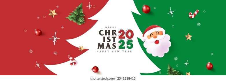 Merry Christmas and happy new year banner background with festive decoration for christmas