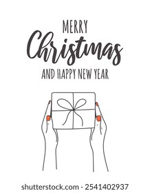 Merry Christmas and Happy New Year card, holiday illustration. Hand drawn