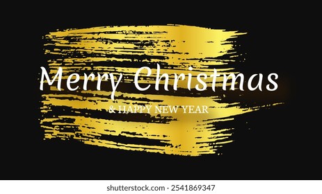 Merry Christmas and Happy New Year white incription with shadow on gold smear. Abstract backdrop for Christmas holiday greeting card, flyers or posters. Vector illustration