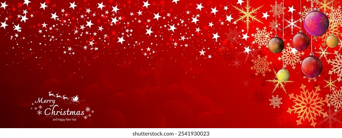 Feliz Natal e Feliz Ano Novo. Decoração de Natal 2024. Bokeh de fundo de Natal elegante com flocos de neve para site, banner, modelo de papel de parede e social. Ilustração vetorial.
