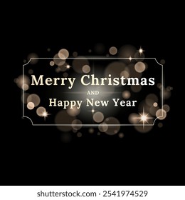 Joyeux Noël et Joyeux Nouvel Abstrait de l'année cadre doré brillant avec lumière étincelante et flou doré, arrière-plan noir.bannière de fête de templates de Noël de luxe.Composition festive.Image vectorielle