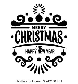 Merry Christmas and Happy New Year – Elegant Black and White Holiday Typography Design
