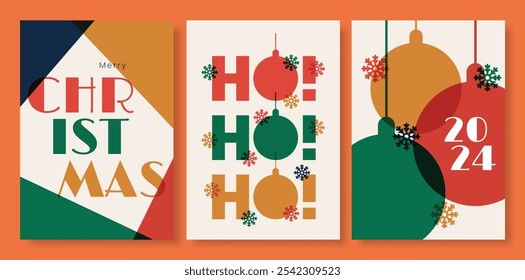 Merry Christmas and Happy New Year greeting card Set. Modern beautiful Xmas design.
