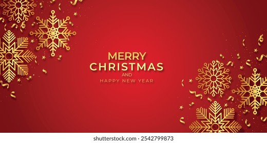 merry christmas and happy new year celebration banner design.Merry Christmas and Happy New Year greeting card design on red background