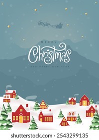 Fondo feliz del Anuncio de la tarjeta de felicitación del año nuevo y de las Navidades felices con el paisaje de la escena de la noche