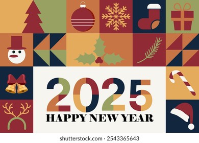  Merry Christmas and Happy New Year minimalist geometric banner design for banner, card, cover, poster, advertising, wallpaper.

