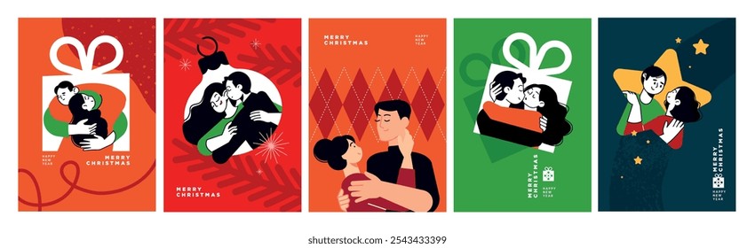 Merry Christmas and Happy New Year. Romantic vector illustrations for greeting card, party invitation card, website banner, social media banner, marketing material.