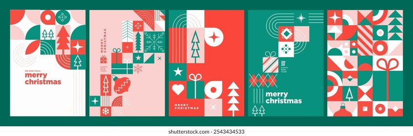 Feliz Natal e Feliz Ano Novo Cartões de Mensagens. Conceitos de ilustração vetorial para plano de fundo, cartão de saudação, cartão de convite de festa, banner de site, banner de mídia social, material de marketing.