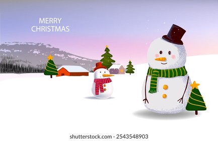 Feliz Natal e feliz ano novo cartão de saudação com Snowman personagem vetor ilustração design.