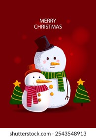 Merry Christmas and happy new year greeting card with Snowman character vector illustration design.