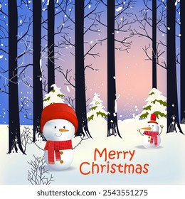 Merry Christmas and happy new year greeting card with Snowman character vector illustration design