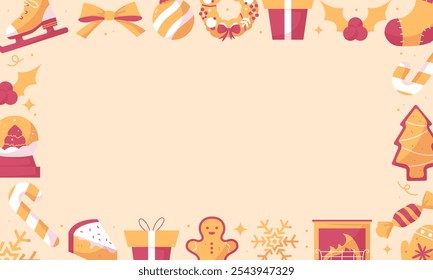 Merry Christmas and Happy New Year rectangular template on light background