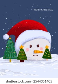 Merry Christmas and happy new year gretting card design vector illustration. Cristmas tree, snowman character icon sign and symbol.