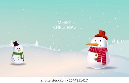 Merry Christmas and happy new year gretting card design vector illustration. Cristmas tree, snowman character icon sign and symbol.