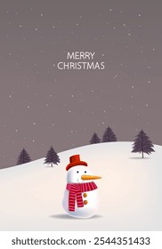 Merry Christmas and happy new year gretting card design vector illustration. Cristmas tree, snowman character icon sign and symbol.