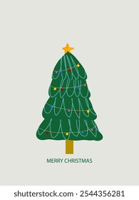 Merry Christmas and happy new year gretting card design vector illustration. Cristmas tree, icon sign and symbol.