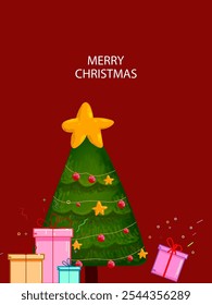 Merry Christmas and happy new year gretting card design vector illustration. Cristmas tree, icon sign and symbol.