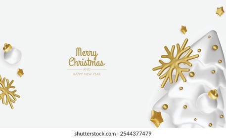 Merry Christmas and happy new year background. Christmas tree, Gift boxes, Christmas balls. Christmas element for web, banners, greeting card, template design.