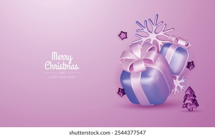 Merry Christmas and happy new year background. Christmas tree, Gift boxes, Christmas balls. Christmas element for web, banners, greeting card, template design.