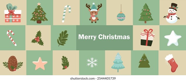 Merry Christmas and Happy New Year greeting web banner or header, holiday cover