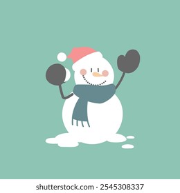 merry christmas and happy new year with cute snowman and snowball, flat vector illustration cartoon character costume design