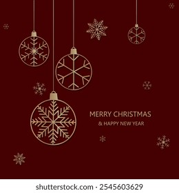 Merry Christmas and Happy New Year Card with snow flakes icons.