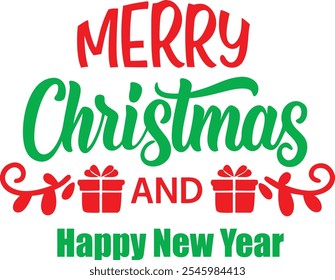 Merry Christmas and happy new year typography design