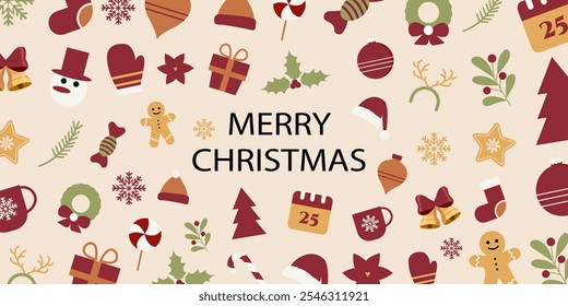 Merry Christmas and Happy New Year design for banner, card, cover, poster, advertising, wallpaper.

