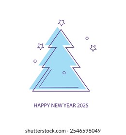 Merry Christmas and a happy new year 2025. Christmas tree isolated on white background, template for design, greeting card, invitation.